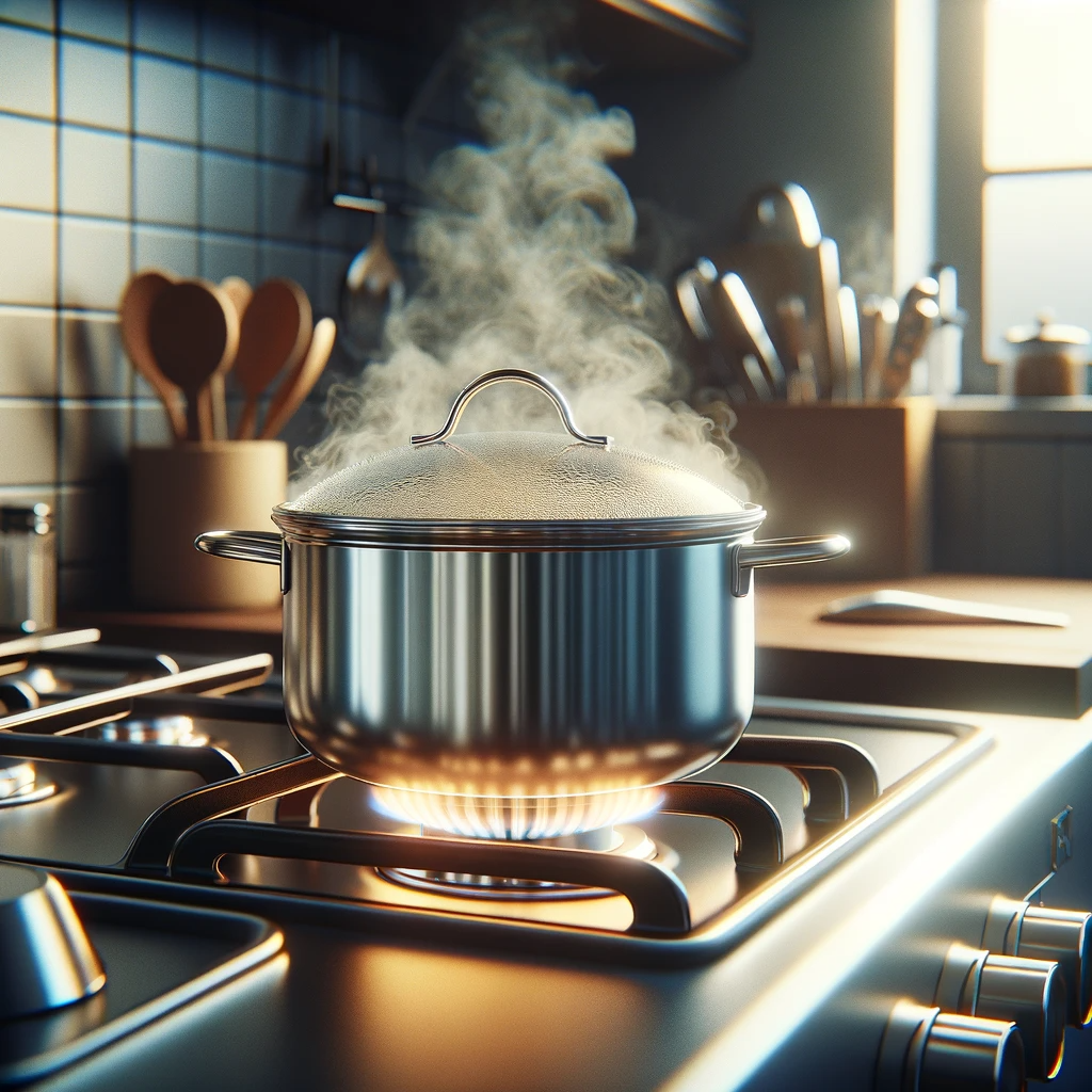 A photo of a pot of water boiling on a stovetop