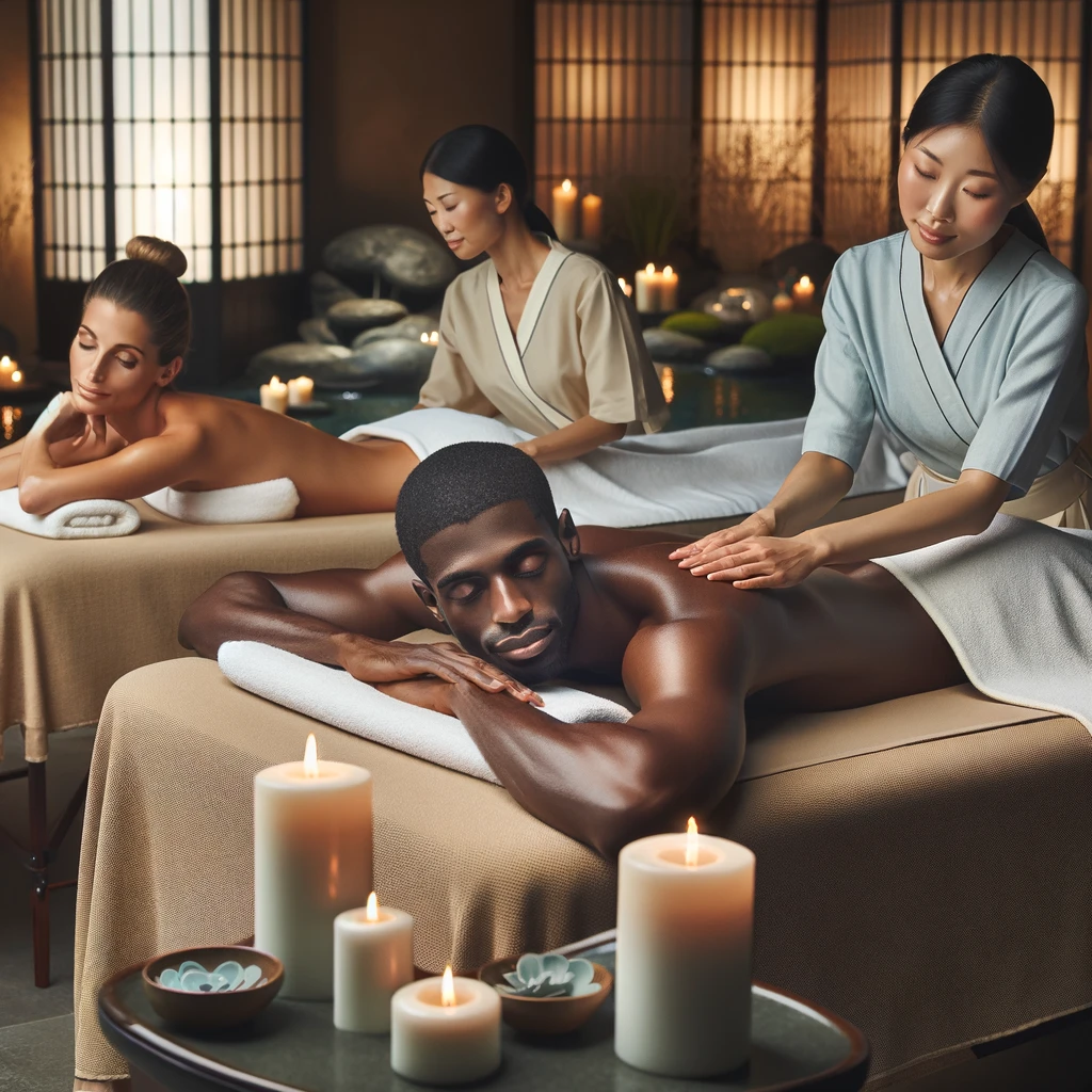 A couple getting a relaxing massage at a spa