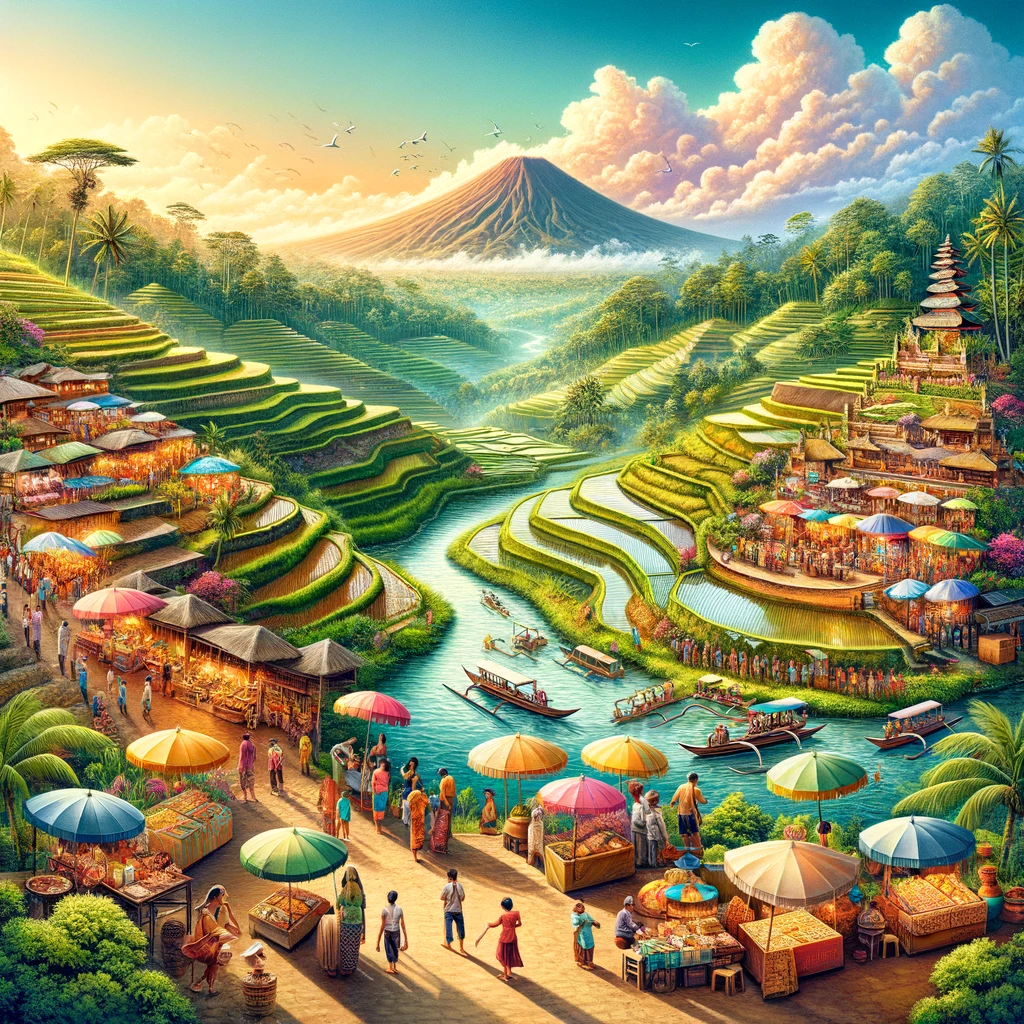 Image showcasing the beauty of Bali's landscape, emphasizing the connection between tourism and the local economy.
